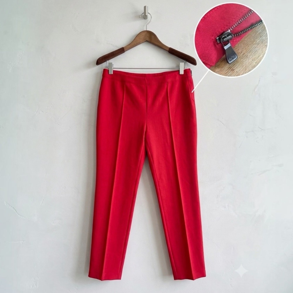 BOUTIQUE MOSCHINO Red Tapered Pintuck Trousers Wool Blend Size 14